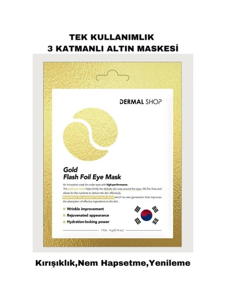Dermal 3 Katmanlı Altın Gold Flash Foil Göz Altı Torbalarına Karşı Kağıt Göz Maskesi 4 gr 5 Adet - 2