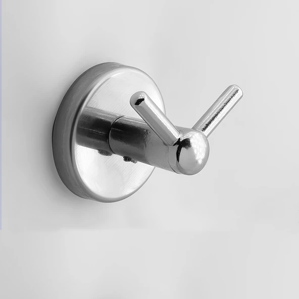 Vidalı Banyo Lavabo Askısı Çatal 2'li Askılık Krom Renk Metal Sağlam Aparat Bornoz Havlu Asma Askı - 5