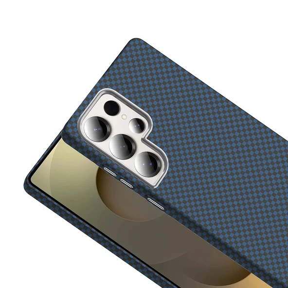 Galaxy S25 Ultra Kılıf M-safe Şarj Özellikli Karbon Fiber Görünümlü Redclick Gros Kapak - Resim 3