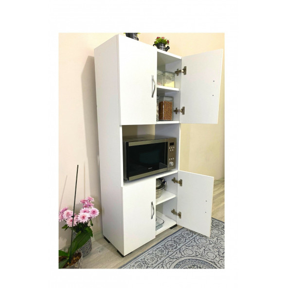 IRMAK MOBİLYA 4 Kapaklı Orta Bölmeli 4 Kapılı Çok Amaçlı Mikrodalga Mini Fırın Mutfak Dolabı 4KPK-FRNDolabı - 3