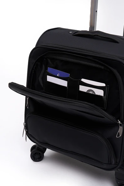 Elatae Macbook Air - Macbook Pro 15.6&16 İnç Uyumlu Laptop Bölmeli Kabin Boy Pilot Valiz Siyah PLTVLZ910 - Resim 3