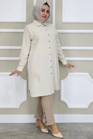 KADIN TAŞ DETAYLI TESETTÜR GÖMLEK - 4