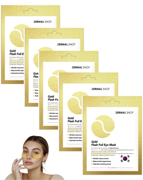 Dermal 3 Katmanlı Altın Gold Flash Foil Göz Altı Torbalarına Karşı Kağıt Göz Maskesi 4 gr 5 Adet