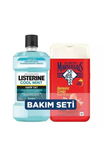 Duş Jeli Akdeniz Çileği 250 Ml + Listerine Ağız Bakım Suyu Cool Mint 250 Ml