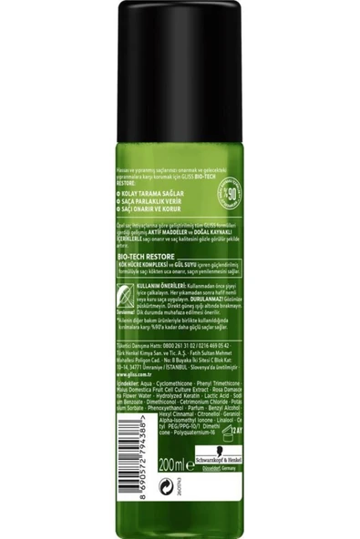 Gliss Bio-tech Güçlendiren Bakım Durulanmayan Sıvı Saç Kremi 200 ml 2'li - 3