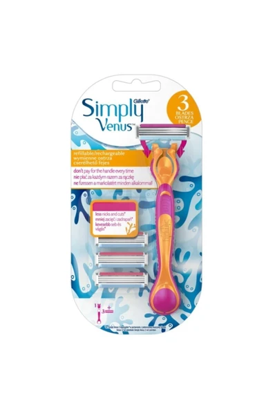 Gillette Venus Simply Kadın Tıraş Makinesi Ve 3 Yedek Tıraş Bıçağı mrcn7702018366286