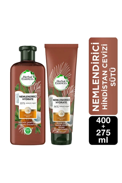 Herbal Essences Vegan Şampuan Nemlendirici Hindistan Cevizi Sütü 400 Ml + Saç Bakım Kremi 275 Ml