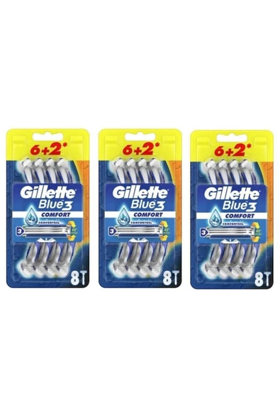 Gillette Blue3 Comfort Kullan-at Tıraş Bıçağı 8'li X 3 Paket