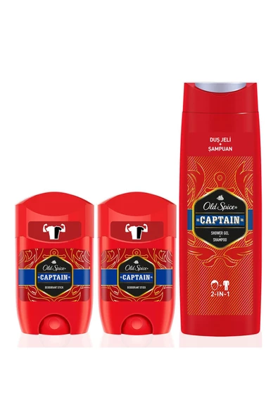 Old Spice 400ml Duş Jeli &Şampuan +50ml Deo Stick x 2 Captain - 2