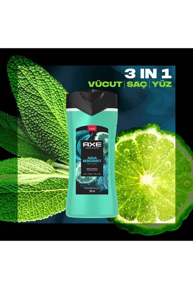 Axe Premium Collection Duş Jeli Aqua Bergamot 3 In 1 Vücut Saç Yüz 300 ml X2 - 7