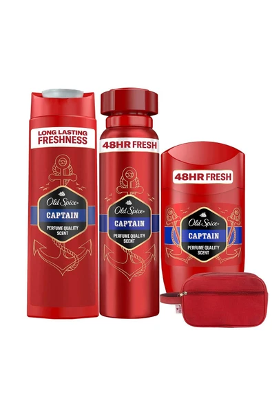 Old Spice Captain Stick Deodorant 50 ml + Sprey Deo. 150 ml + Duş Jeli ve Şampuan 400 ml + Çanta - 2