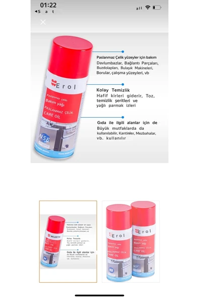 Würth PASLANMAZ ÇELİK BAKIM YAĞI NSF 400 ML ürün görseli