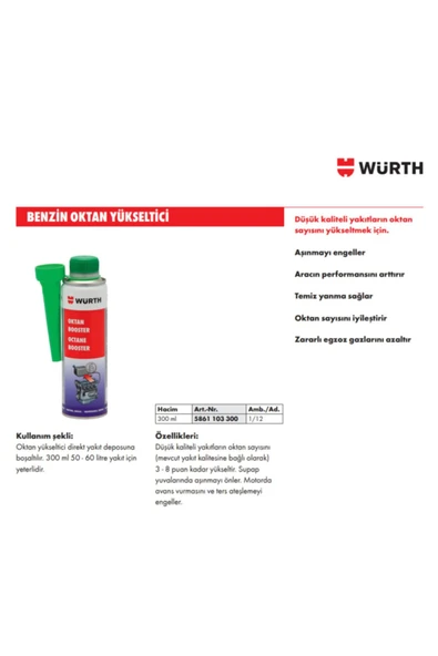 Würth Benzin Oktan Yükseltici Skt 2022 - 2
