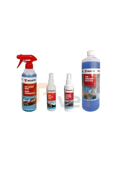 Tvet Würth Buz Çözücü + Buğu Önleyici + Yağmur Kaydırıcı + Konsantre Cam Suyu Plus 1000 ml 4`lü Paket