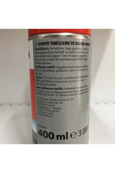 Würth Kokpit Temizleme Ve Bakım Spreyi 400 Ml - 2