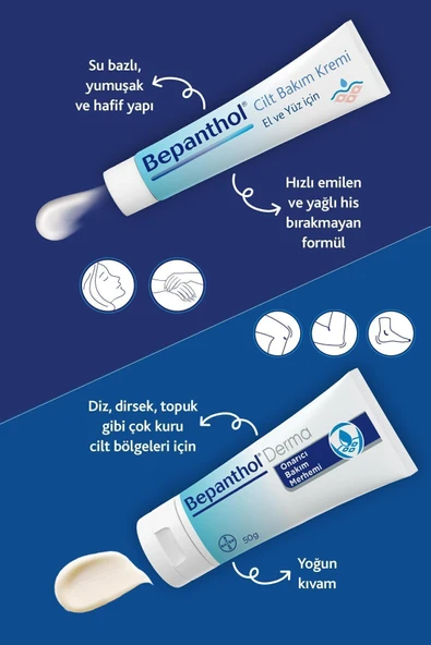Bepanthol Onarıcı Bakım Merhemi 50gr & Cilt Bakım Kremi 30gr, Günlük Yüz Bakım, Yoğun Nemlendirici Vücut Bakım - 3
