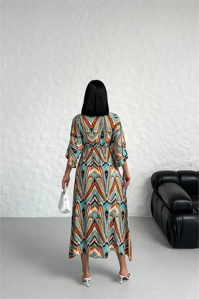 Dipmoda kadın düşük kol desenli viskonk elbise DPG021 - Resim 6