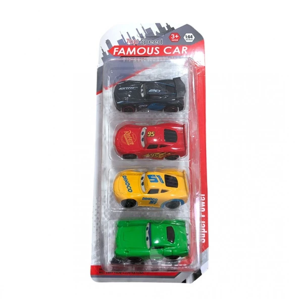 Vakumlu 4 lü Arba Seti - Şimşek McQueen Metal Arabalar - Top Speed Famous Car