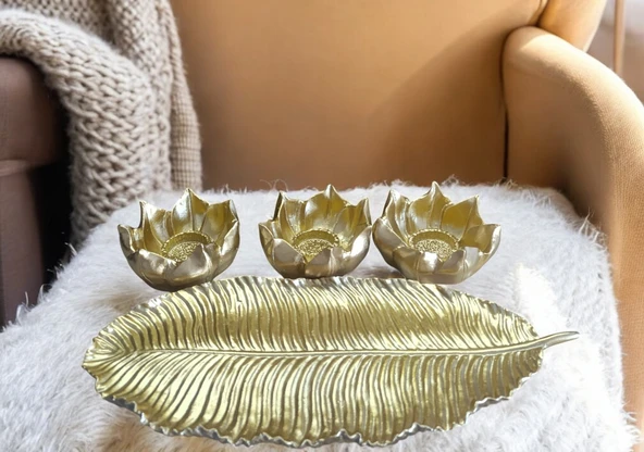 kırılmaz polyester,3lü mumluk sarı renk biblo - Resim 10