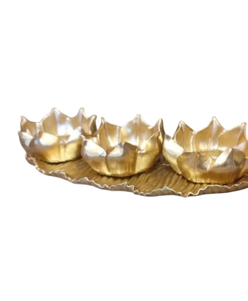 kırılmaz polyester,3lü mumluk sarı renk biblo - Resim 7