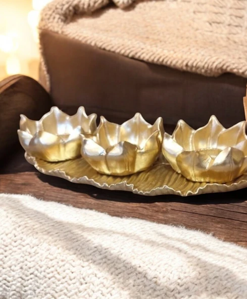 kırılmaz polyester,3lü mumluk sarı renk biblo - Resim 3