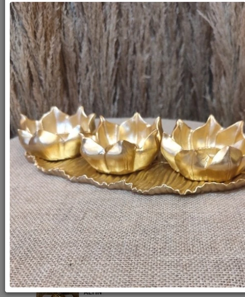 kırılmaz polyester,3lü mumluk sarı renk biblo - Resim 11