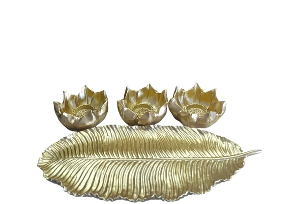 kırılmaz polyester,3lü mumluk sarı renk biblo - Resim 9