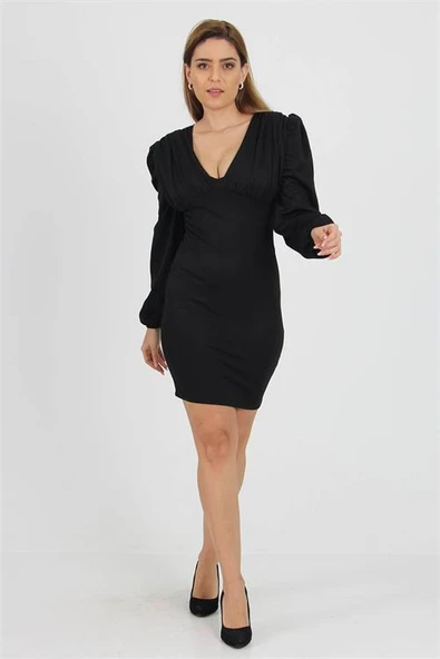 Dipmoda kadın omuz ve göğüs detaylı yeni sezon mini elbise MSTX02 - 3