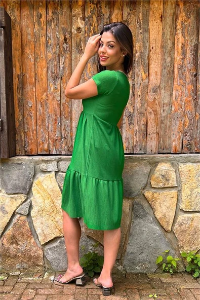 Dipmoda kadın yeşil astarsız midi boy bürümcük elbise LPTR03 - Resim 5