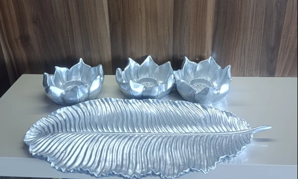 beyaz renk kırılmaz polyester,3 lü mumluk biblo - Resim 9