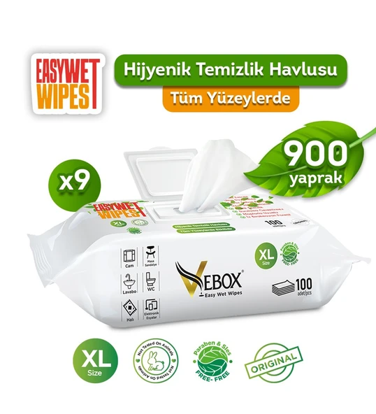 Vebox Easy Wet Wipes Yüzey Temizlik Havlusu 9x100 900 Yaprak