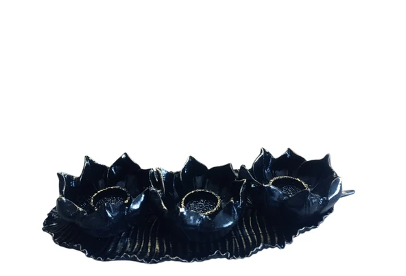 SİYAH RENK kırılmaz polyester,3 lü mumluk biblo - Resim 2