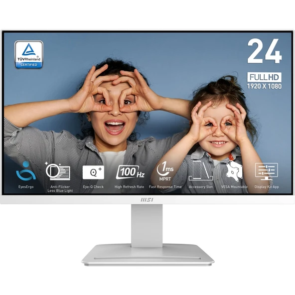 MSI 23.8" PRO MP2412W 1920x1080 (FHD) 16:9 FLAT VA 100HZ 1MS ADAPTIVE-SYNC BEYAZ MONITOR