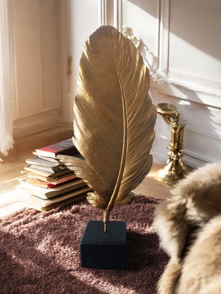 kırılmaz polyester,tüy desenli kaideli SARI RENK biblo - Resim 4