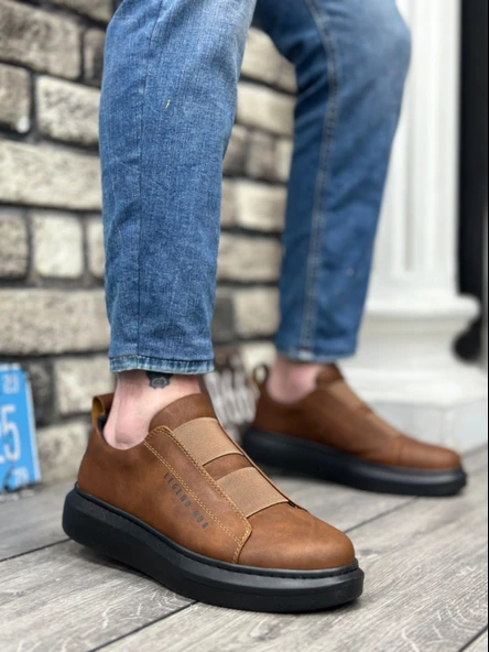 ET0307 Kalın Yüksek Taban Çift Bant Taba Siyah Erkek Ayakkabı ürün görseli