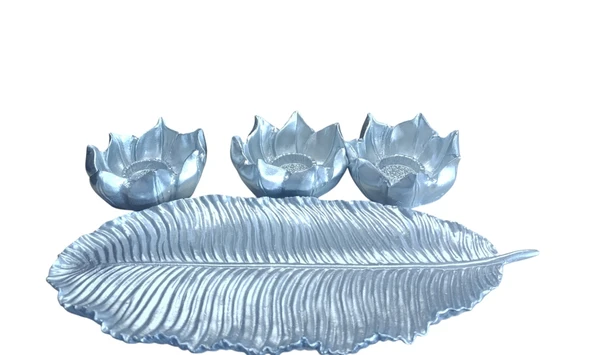 beyaz renk kırılmaz polyester,3 lü mumluk biblo - Resim 4