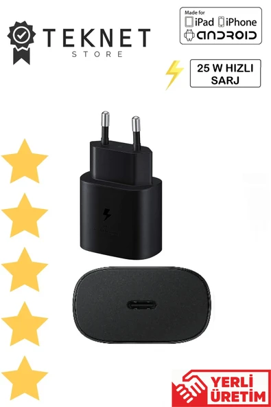 Samsung Galaxy A33 A34 A35 A52 A52s A53 A54 A80 Uyumlu Hızlı Şarj Aleti 25w Type-c Adaptör  SİYAH