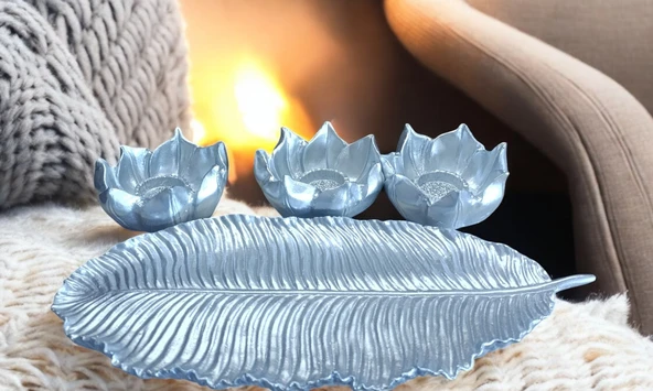 beyaz renk kırılmaz polyester,3 lü mumluk biblo - Resim 2