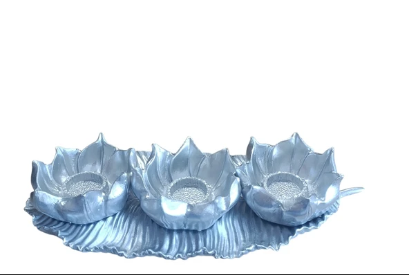 beyaz renk kırılmaz polyester,3 lü mumluk biblo - Resim 3