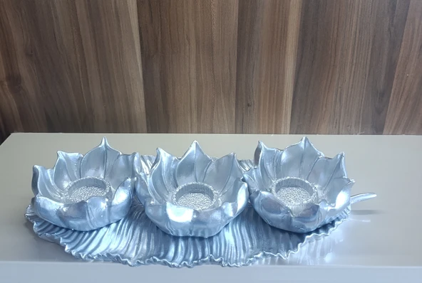 beyaz renk kırılmaz polyester,3 lü mumluk biblo - Resim 8