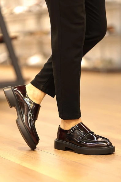 Shoetyle - Bordo Açma Deri Tokalı Erkek Ayakkabı 250-1616 - 2