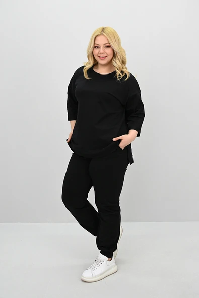 Kadın Büyük Beden Truvakar Kol Lastik Paça Eşofman Takımı 8185-25 - 5