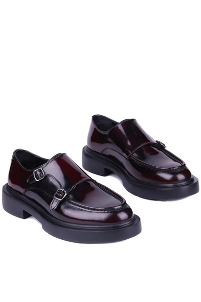 Shoetyle - Bordo Açma Deri Tokalı Erkek Ayakkabı 250-1616 - 5