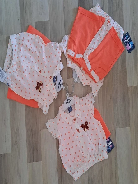 Nazar Kalp Desenli beyaz Viskon Kız Çocuk Takım - 4