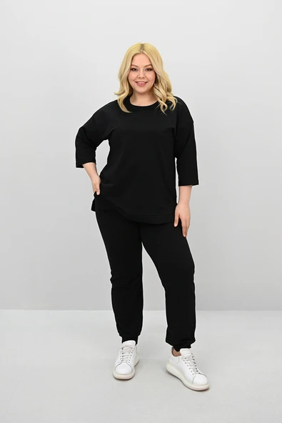 Kadın Büyük Beden Truvakar Kol Lastik Paça Eşofman Takımı 8185-25 - 4