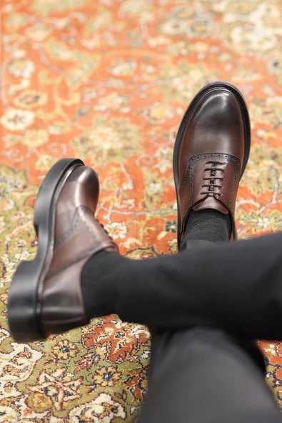Shoetyle - Kahverengi Deri Bağcıklı Erkek Günlük Ayakkabı 610-1008 - 2