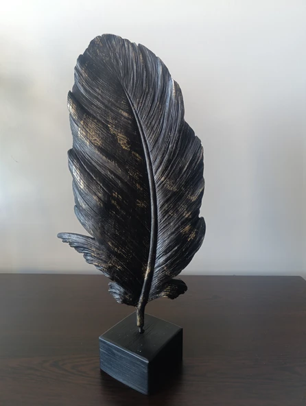 SİYAH RENK kırılmaz polyester,tüy desenli kaideli biblo - Resim 9