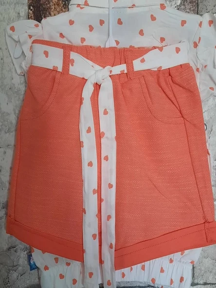 Nazar Kalp Desenli beyaz Viskon Kız Çocuk Takım - 8