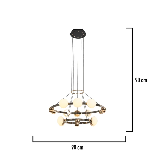 Apliqa Dilay 18'li İki Katlı Siyah Gold 160 Watt Yuvarlak Modern, Kafe Restoran, Salon Led Sarkıt Avize - Resim 3