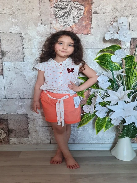 Nazar Kalp Desenli beyaz Viskon Kız Çocuk Takım - 5